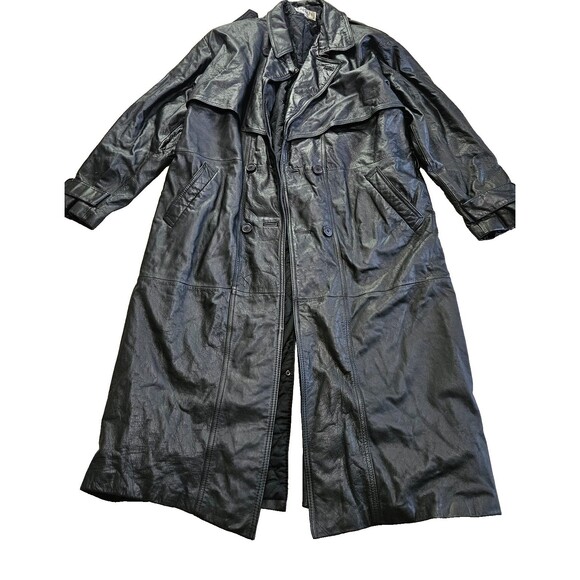 Fabiani Black Genuine Leather Finest Quality Men's Trench Coat Size L - Picture 1 of 11